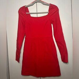 Bright Red Mini Dress ❤️ Long sleeve square neckline/back with split cuffs!
